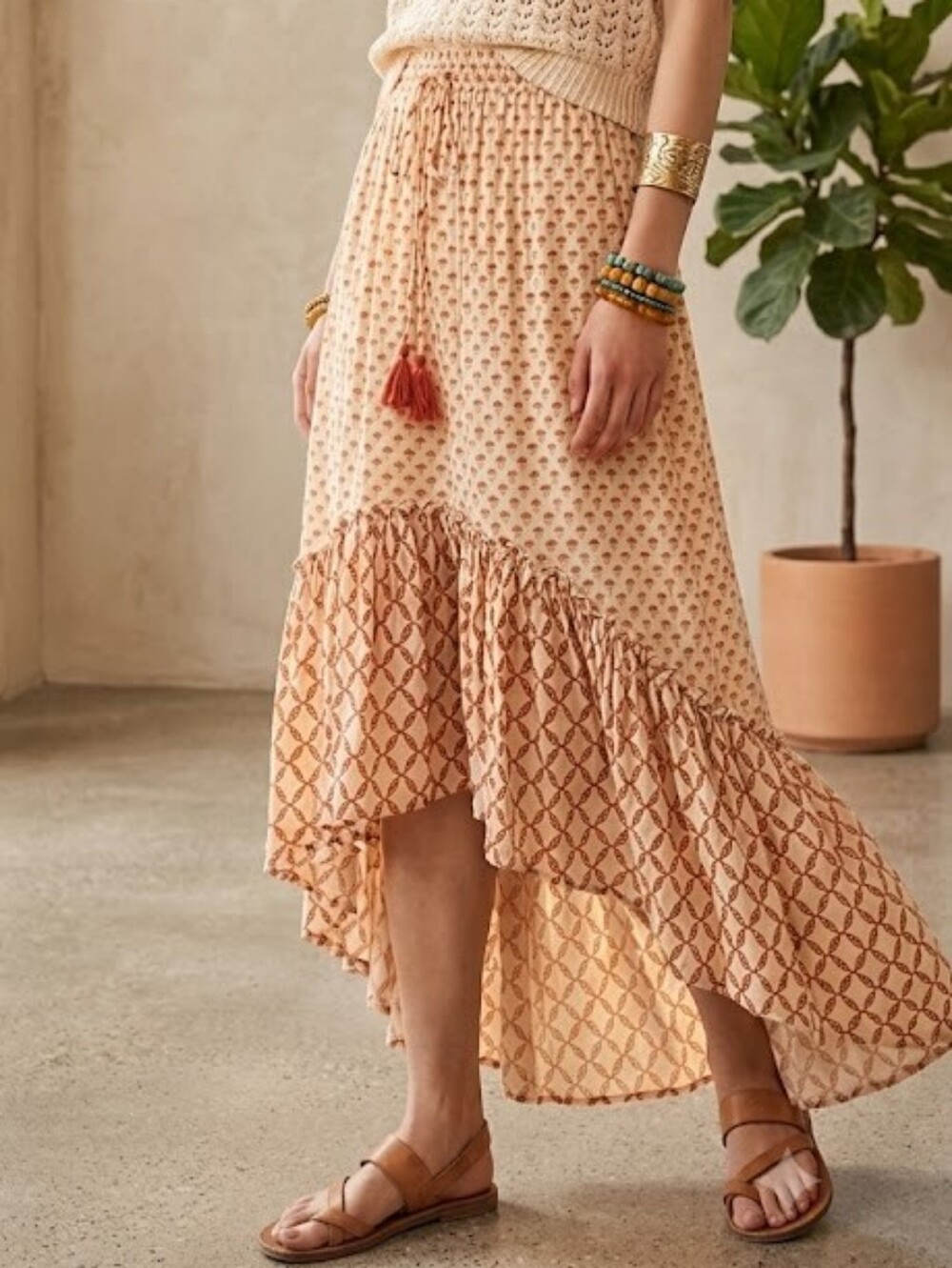 Anthropologie BEACHGOLD Bohemian Print High-Low Maxi Skirt Size XS